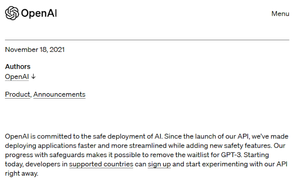 18/11/2023: Lançamento da API do GPT-3 (OpenAI)