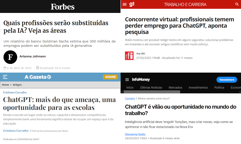 Diferentes perspectivas: Forbes, G1, A Gazeta (opinião) e InfoMoney